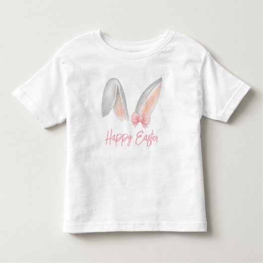 Watercolor Easter Rabbit Ears with Pink Bow Spring トドラーTシャツ (正面)