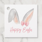 Watercolor Easter Rabbit Ears with Pink Bow Spring フェイバータグ (正面)
