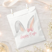 Watercolor Easter Rabbit Ears with Pink Bow Spring フェイバーバッグ (クリップ留めされた状態)