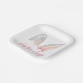 Watercolor Easter Rabbit Ears with Pink Bow Spring ペーパープレート (傾斜あり)