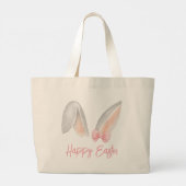 Watercolor Easter Rabbit Ears with Pink Bow Spring ラージトートバッグ (裏面)