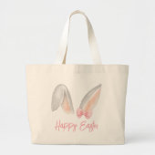 Watercolor Easter Rabbit Ears with Pink Bow Spring ラージトートバッグ (正面)