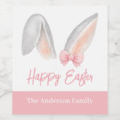 Watercolor Easter Rabbit Ears with Pink Bow Spring ワインラベル (シングルラベル)