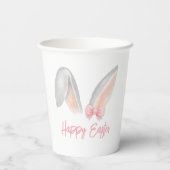 Watercolor Easter Rabbit Ears with Pink Bow Spring 紙コップ (裏面)