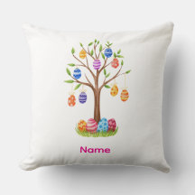Watercolor Easter Tree with Hanging Decorated Eggs