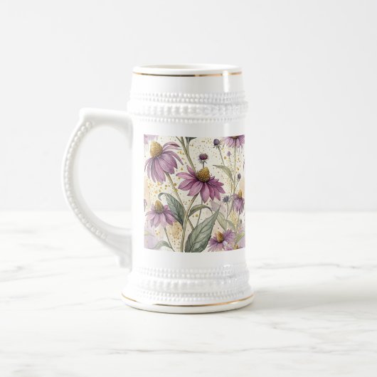 Watercolor Echinacea Purple & Gold ビールジョッキ (左)