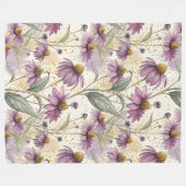 Watercolor Echinacea Purple & Gold フリースブランケット (正面(横))