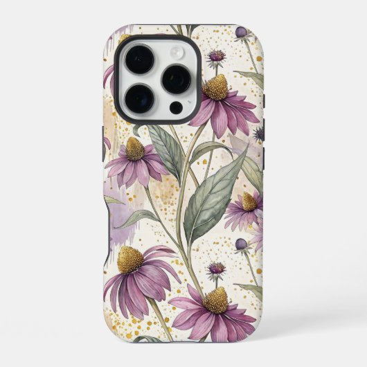 Watercolor Echinacea Purple & Gold iPhoneケース (裏面)