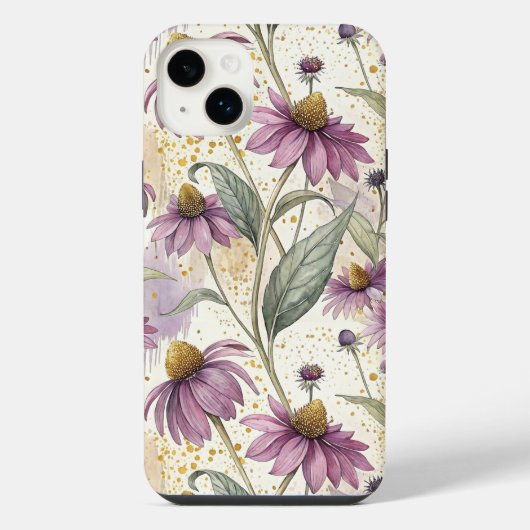 Watercolor Echinacea Purple & Gold iPhoneケース (裏面)