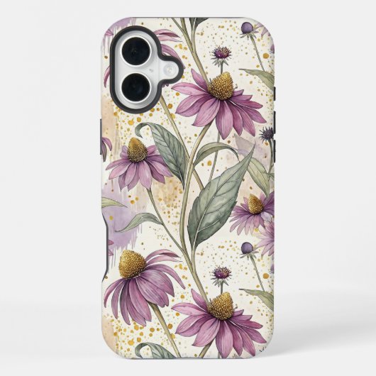 Watercolor Echinacea Purple & Gold iPhoneケース (裏面)