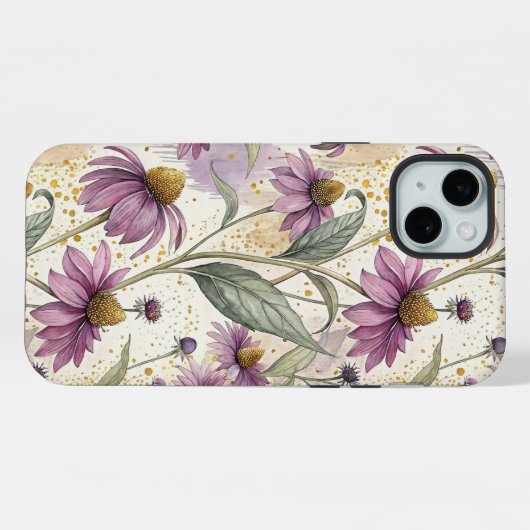 Watercolor Echinacea Purple & Gold iPhoneケース (裏面横)