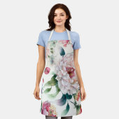 Watercolor elegant delicate asian floral pattern エプロン (着用した状態)
