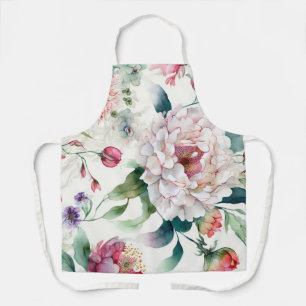 Watercolor elegant delicate asian floral pattern エプロン
