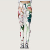 Watercolor elegant delicate asian floral pattern レギンス (正面)