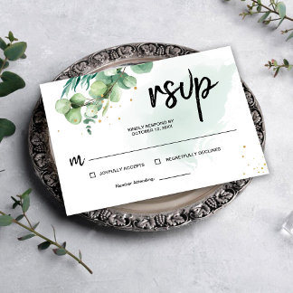 Watercolor Elegant Eycalyptus Green Wedding RSVP