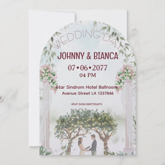 Watercolor Elegant Garden Wedding 招待状 (正面)