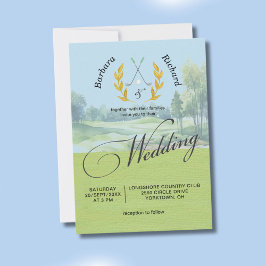 Watercolor Elegant Golf Wedding w/Details  招待状