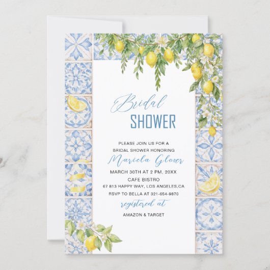 Watercolor Elegant Lemons Italian Mediterranean Br 招待状 (正面)