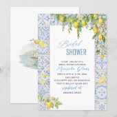 Watercolor Elegant Lemons Italian Mediterranean Br 招待状 (正面/裏面)