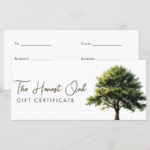 Watercolor Elegant Oak Tree Gift Certificate (正面/裏面)