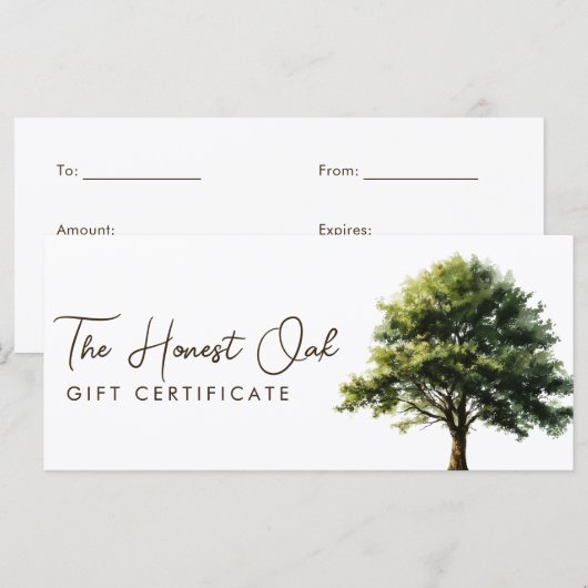 Watercolor Elegant Oak Tree Gift Certificate (正面/裏面)