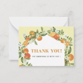 Watercolor Elegant Orange Citrus baby shower thank ノートカード