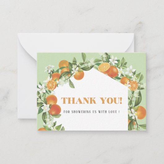 Watercolor Elegant Orange Citrus baby shower thank ノートカード (正面)