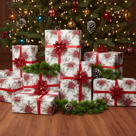 Watercolor Elegant Red Poinsettia Christmas ラッピングペーパー