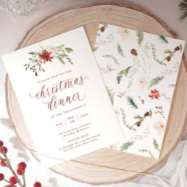 Watercolor Elegant Script Christmas Dinner 招待状