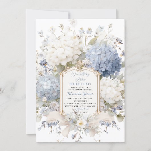 Watercolor Elegant  Something Blue Bridal Shower 招待状 (正面)