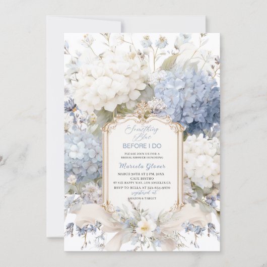 Watercolor Elegant  Something Blue Bridal Shower 招待状 (正面)