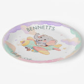 Watercolor Elephant Airplane Baby Shower Plate ペーパープレート (アングル)