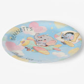 Watercolor Elephant Airplane Baby Shower Plate ペーパープレート (アングル)