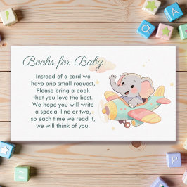 Watercolor Elephant Airplane Books for Baby Card エンクロージャーカード