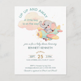 Watercolor Elephant Airplane Boy Invitation インビテーションポストカード