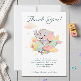 Watercolor Elephant Airplane Thank You Card サンキューカード