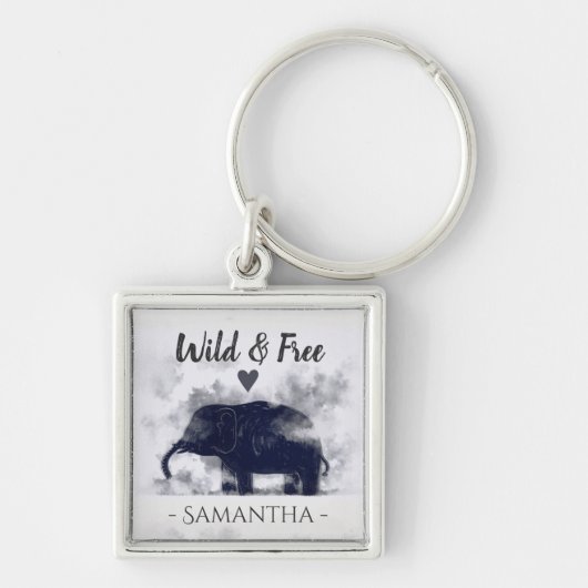 Watercolor Elephant Art Wild and Free Personalised キーホルダー (正面)