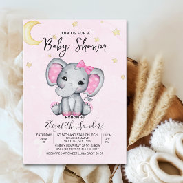 Watercolor Elephant Baby Shower Girl Pink 招待状
