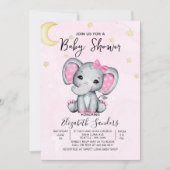 Watercolor Elephant Baby Shower Girl Pink 招待状 (正面)