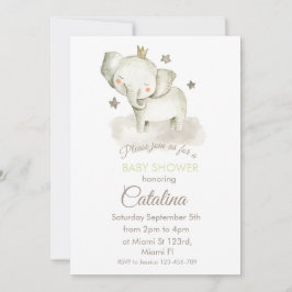 Watercolor Elephant Baby Shower Invitation 招待状