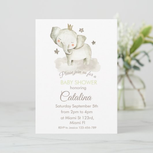 Watercolor Elephant Baby Shower Invitation 招待状 (スタンド正面)