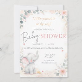 Watercolor Elephant Baby Shower Invitation 招待状