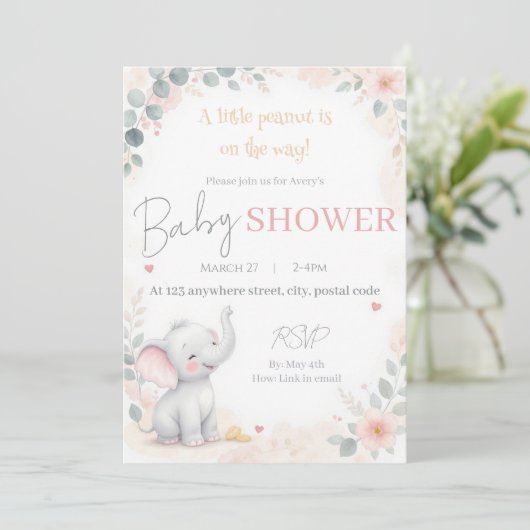 Watercolor Elephant Baby Shower Invitation 招待状 (スタンド正面)