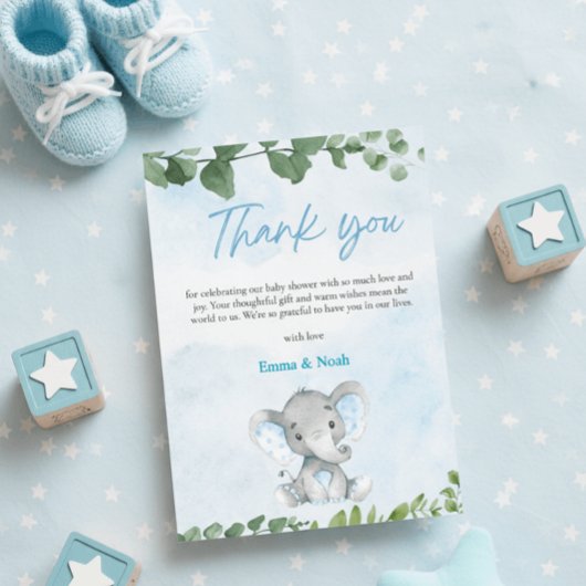 Watercolor Elephant Baby Shower Thank You Card サンキューカード