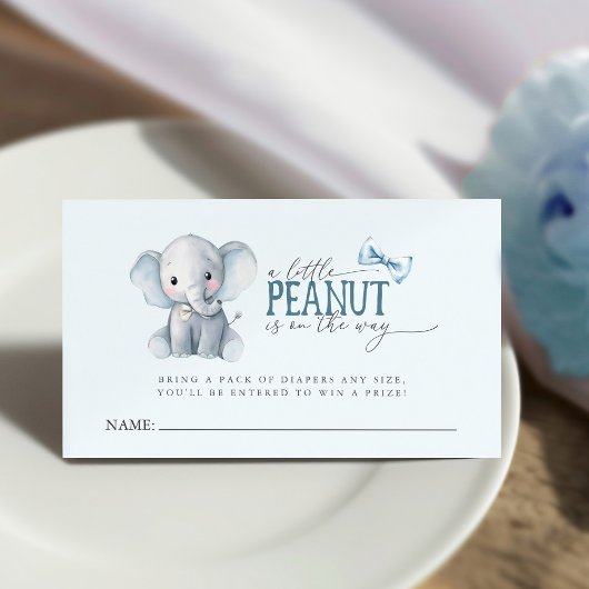 Watercolor Elephant Blue Bowtie Diaper Raffle Card 名刺