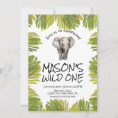 Watercolor Elephant First Birthday 招待状 (正面)