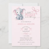 Watercolor Elephant Pink Bow Baby Girl Shower 招待状 (正面)