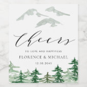 Watercolor Enchanted Forest Woodland Wedding ワインラベル (シングルラベル)