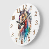 Watercolor Equestrian Horse Head Clock ラージ壁時計 (傾斜)