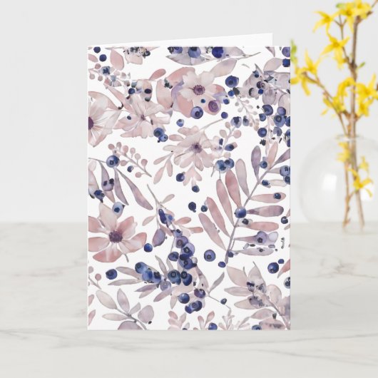 Watercolor Eucalyptus Blueberry Botanical Art Love カード (黄色い花)